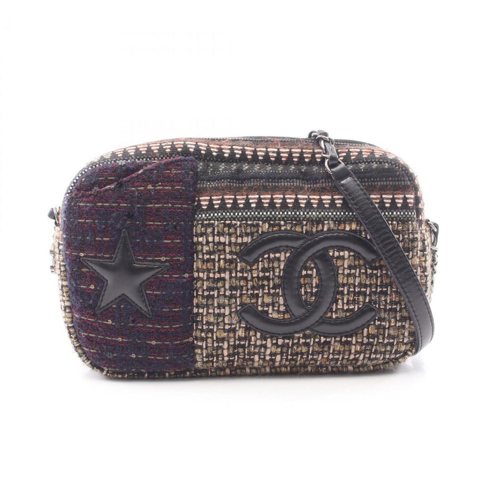 Chanel Coco Mark Shoulder Bag Handbag Fabric Leather Women's Multicolor